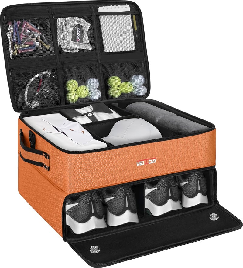 ANILD Golf Trunk Organizer, 2 Layer Golf Storage Case with Separate Ventilated Compartment for 2 Pair Shoes, for Balls, Tees, Clothes, Gloves, Accessories, Golfer Gifts - Image 1